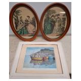 Three Framed Prints: Fashion Illustrations, Harbor
