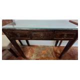 Wood Console Table With Glass Top and Three Drawer
