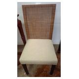 Wood Chair with Woven Backrest and Upholstered Sea