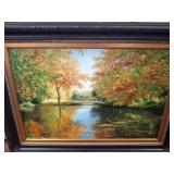 Framed Landscape Painting with Autumn Scene