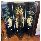 Four-Panel Asian Black Lacquered Folding Screen