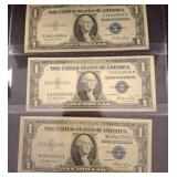 Three U.S. $1 Silver Certificate Banknotes