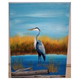 Heron Painting by Local Artist, Signed Dudek