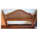 Full-Size Carved Wood Headboard with Lattice Desig