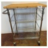 Metal Kitchen Cart with Bamboo Top and Shelves