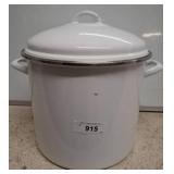 White Enamel Stock Pot with Lid and Handles