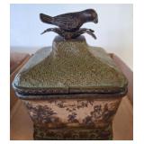 Decorative Metal Lidded Box with Bird Finial