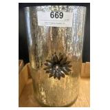 Gold-Toned Glass Cylinder Vase with Floral Accent