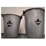 Two Galvanized Metal Buckets With Handles