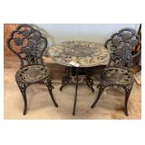 Cast Iron Rose Motif Table and Chair Set