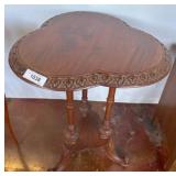 Carved Wood Tripod Side Table with Scalloped Top