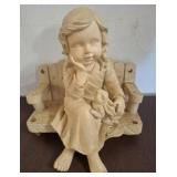 Resin Figurine of Girl on Bench with Rabbit