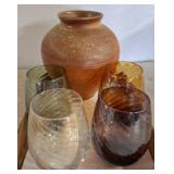 Textured Ceramic Vase and 5 Glass Tumblers