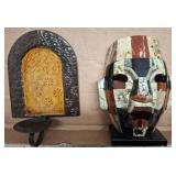 Stone Mosaic Mask and Metal Wall Sconce