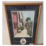 Framed Street Scene Print with Decorative Plate