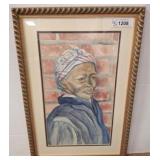 Framed Watercolor Portrait of Woman, 16x24