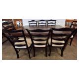 Wood Dining Table With Eight Ladder-Back Chairs