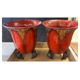 Red and Gold Planters With Turtle Feet