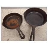 Two Cast Iron Skillets with Size Markings