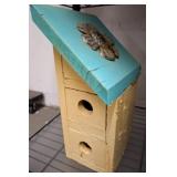 Wooden Birdhouse With Metal Flower Accent