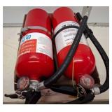 Dual Red Fire Extinguishers with Gauges