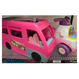 Pink Toy Camper and Ride-On Scooter Set