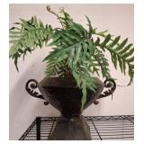 Metal Urn-Style Planter with Artificial Ferns