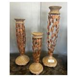 Three Copper-Tone Metal Leaf Vases