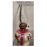 Glass Oil Lamp with Floral Design and Chimney