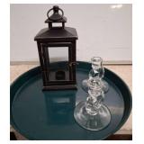 Black Metal Lantern and Glass Candlestick Holders
