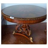 Round Inlaid Wood Table with Carved Base