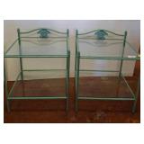 Green Metal and Glass Side Tables