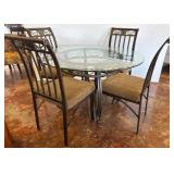 Glass-Top Metal Dining Table with Four Chairs
