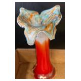 Ruffled Glass Vase With Multicolor Swirl Design
