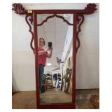 Red Painted Wood Mirror With Ornate Frame