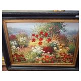Floral Landscape Oil Painting in Gilded Frame