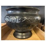 Black Composite Planter with Decorative Relief