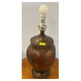 Copper-Toned Table Lamp with Red Accents