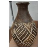 Handcrafted Clay Vase with Carved Geometric Patter