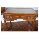 Wood Desk With Glass Top and Three Drawers