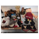 Box Lot of Plush Toys, Figurines, and Decorations