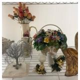 Decorative Items Including Vases and Metal Tree