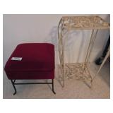 Metal Plant Stand and Upholstered Stool