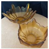 Amber Glass Bowls with Fluted Edges