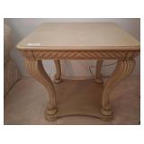 Pair of Carved Wood Square Accent Table