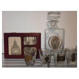 Crystal Decanter, Glasses, and Wood Display Box