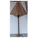 Tan Patio Umbrella with Manual Crank Mechanism