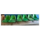 Six Bolted Green Plastic Chairs With Base
