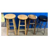 Four Wooden and Metal Bar Stools