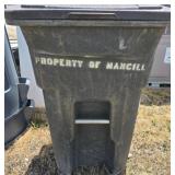 Toter Two-Wheeled Trash Bin With Contents